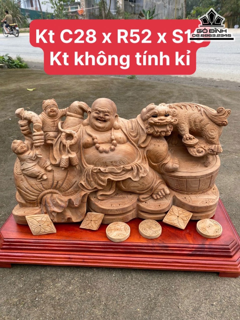 Tượng Phật Di Lặc Gỗ Ngọc Am Cao 28 Ngang 52 Sâu 18 (cm)