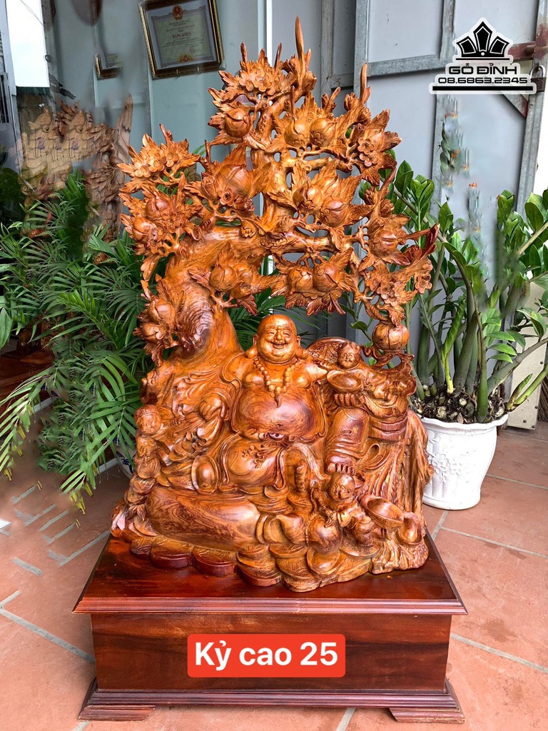 Tượng Phật Di Lặc Tam Phúc Gỗ Hương Cao 126 Ngang 66 Sâu 38 (cm)
