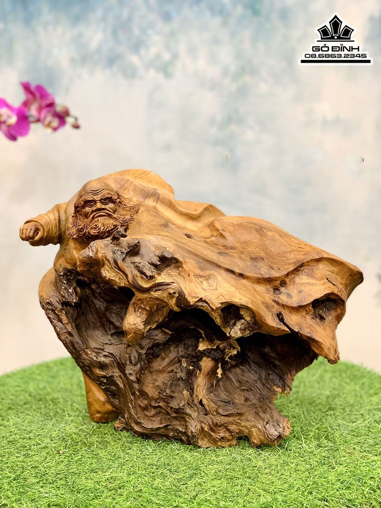 Tượng Đạt Ma Sư Tổ Gỗ Lũa Bách Xanh Cao 35 Ngang 45 Sâu 30 (cm)