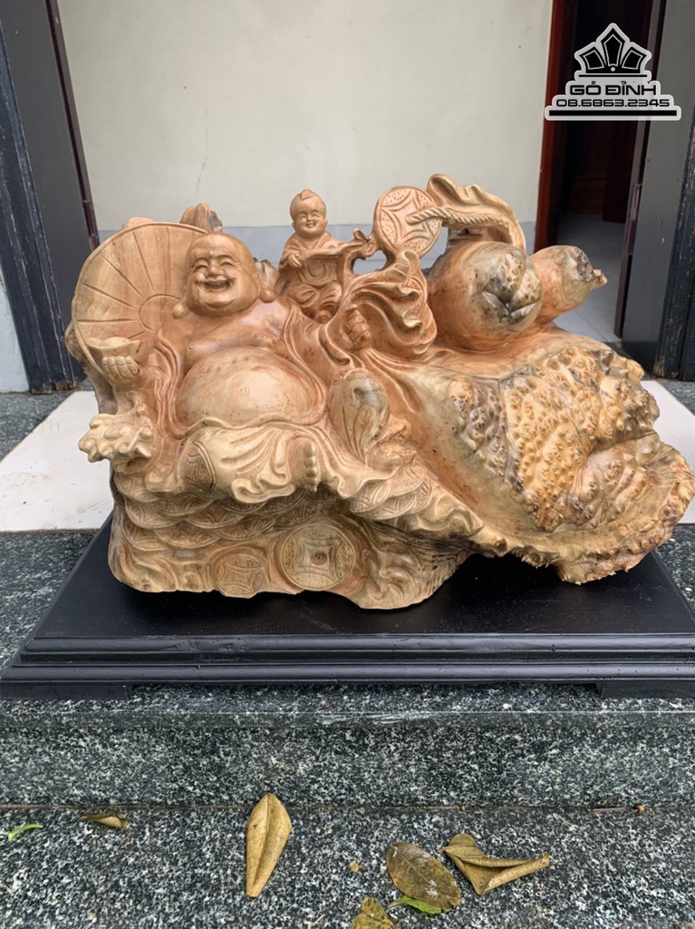 Tương Phật Di Lặc Gỗ Nu Xá Xị Cao 26 Ngang 58 Sâu 27 (cm)