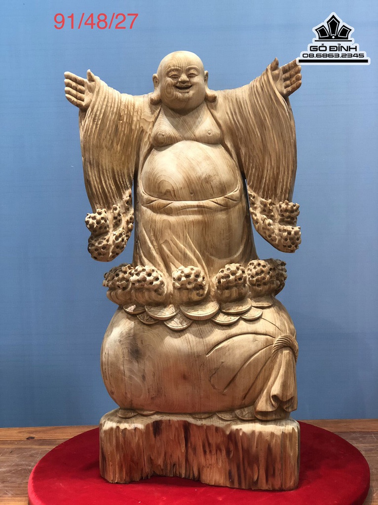 Tượng Phật Di Lặc Nghênh Hỷ Gỗ Ngọc Am Cao 91 Ngang 48 Sâu 27 (cm)