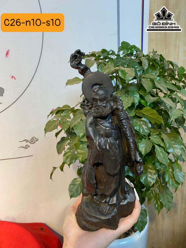 Tượng Đạt Ma Sư Tổ Gỗ Mun Sừng Cao 26 Ngang 10 Sâu 10 (cm)