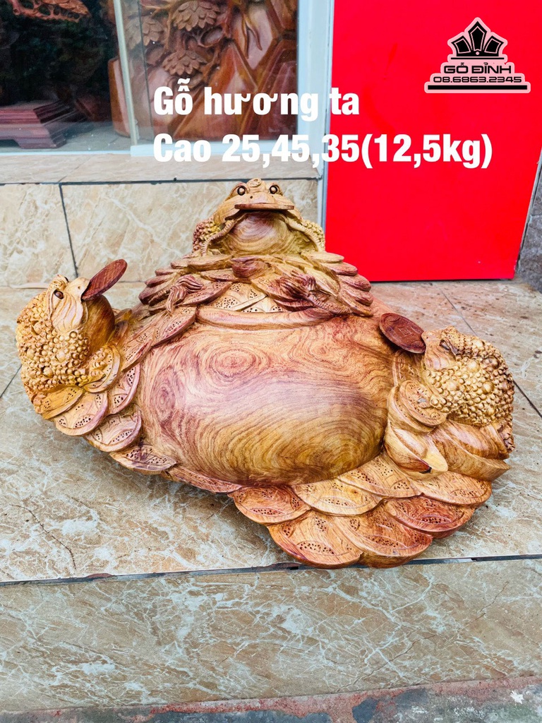 Tượng Cóc (Tam Cóc) Chấn Chum Gỗ Hương Cao 25 Ngang 45 Sâu 35 (cm)