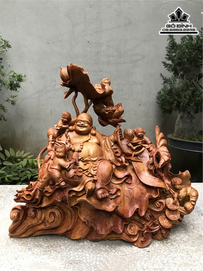 Tượng Phật Di Lặc Gỗ Hương cao 62 Ngang 70 Sâu 45 (cm)