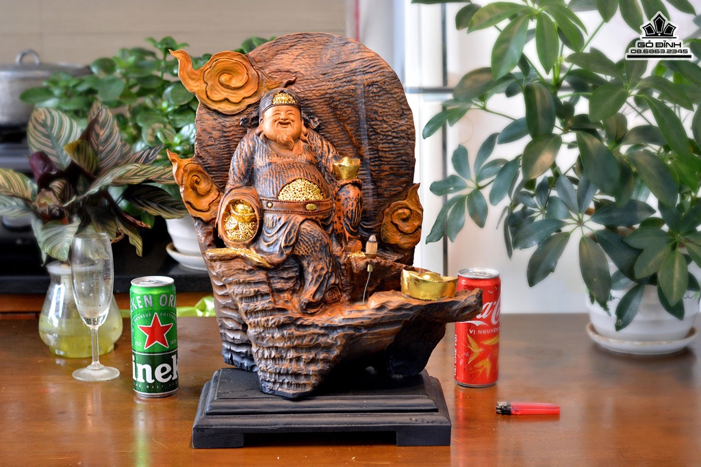 Tượng Thần Tài Gỗ Bách Xanh Cao 48 Ngang 30 Sâu 20 (cm)