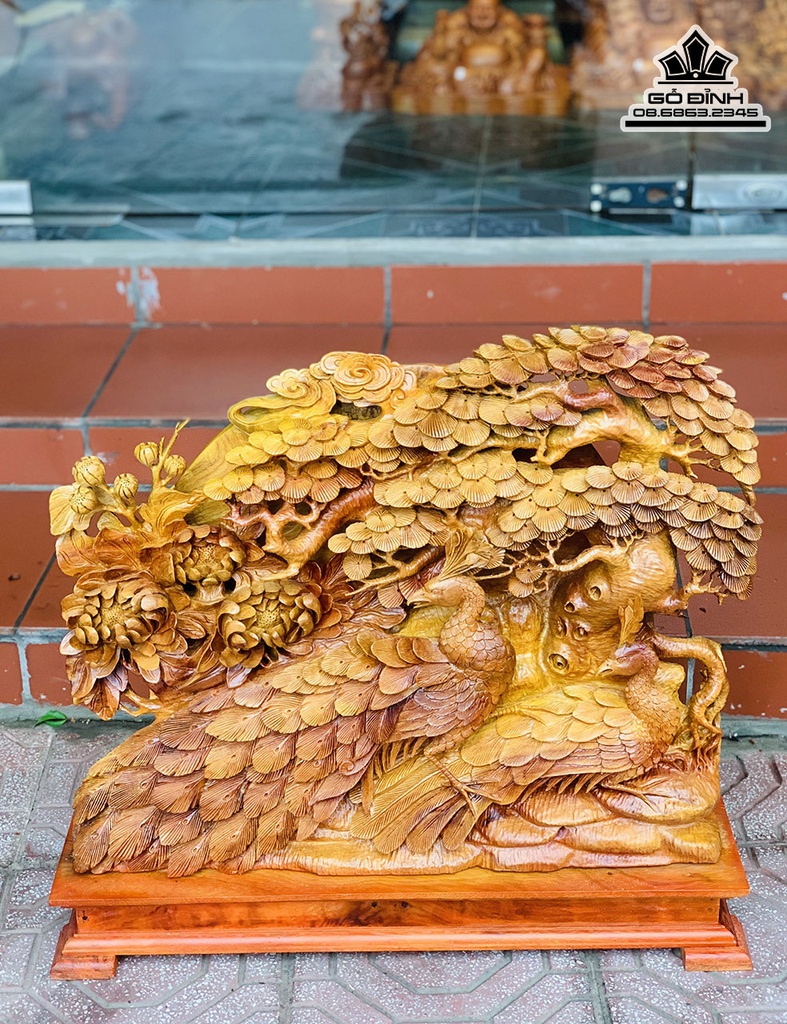 Tượng Phu Thê Viên Mãn Gỗ Hương Cao 66 Ngang 70 Sâu 16 (cm)