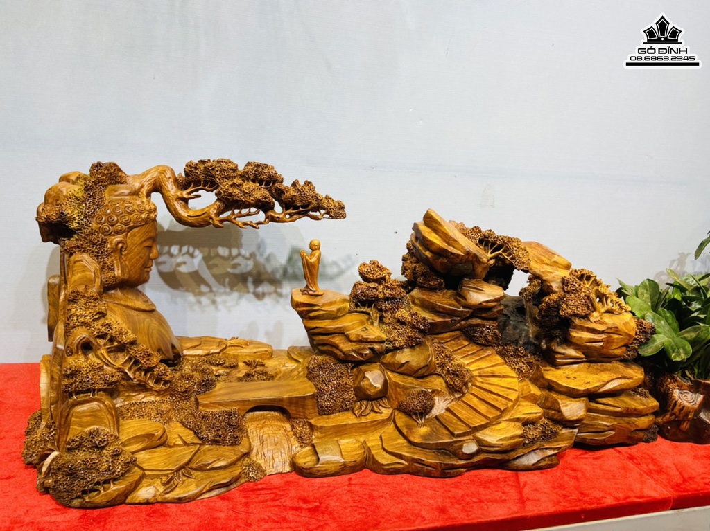 Tượng Nhất Tâm Bái Phật Gỗ Hương Cao 38 Ngang 90 Sâu 31(cm)