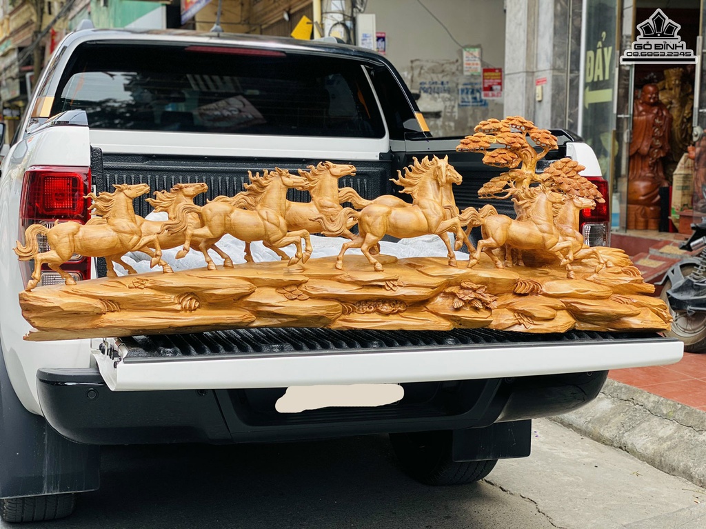 Tượng Ngựa (Bát Mã) Gỗ Ngọc Am Cao 56 Ngang 165 Sâu 40 (cm)