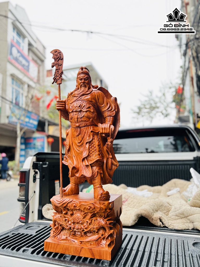 Tượng Quan Công Gỗ Hương Đá Cao 100 Ngang 36 Sâu 24 (cm)