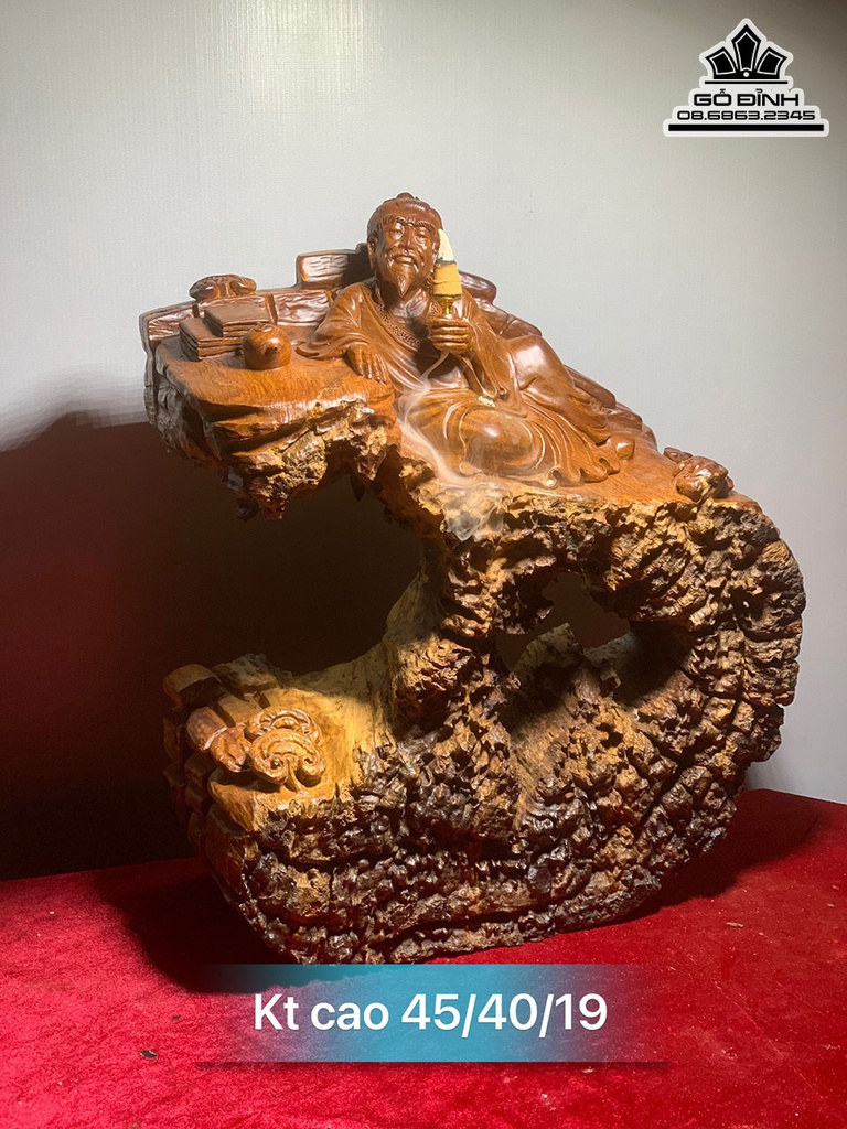 Tượng Thần Trà Lục Vũ Gỗ Lũa Hương Cao 45 Ngang 40 Sâu 19 (cm)