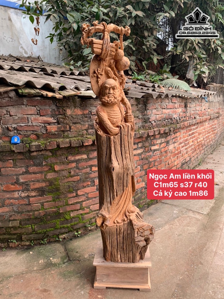 Tượng Đạt Ma Sư Tổ Gỗ Ngọc Am Cao 165 Ngang 40 Sâu 37(cm)