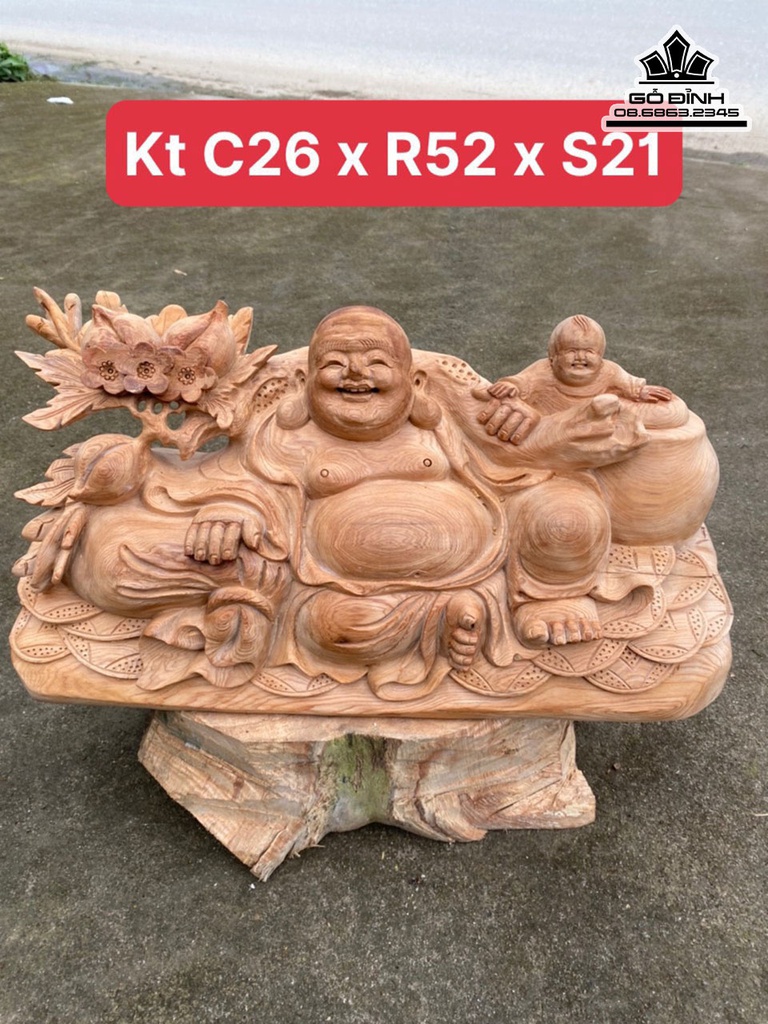 Tượng Phật Di Lặc Gỗ Ngọc Am Cao 26 Ngang 52 Sâu 21(cm)