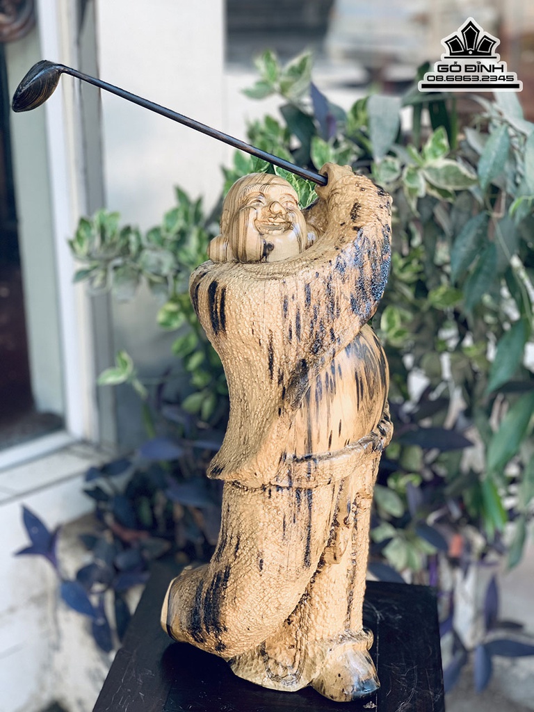 Tượng Phật Di Lặc Gỗ Mun Hoa Cao 45 Ngang 20 Sâu 20 (cm)