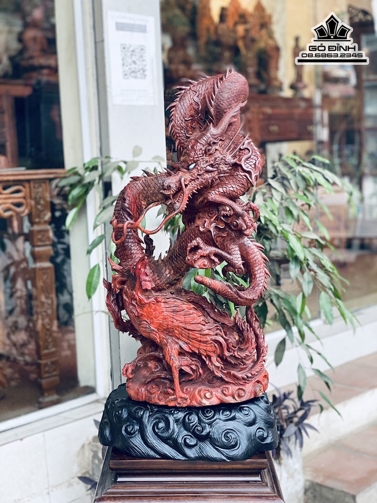 Tượng Long Phụng Gỗ Tử Đàn Cao 73 Ngang 35 Sâu 27 (cm)