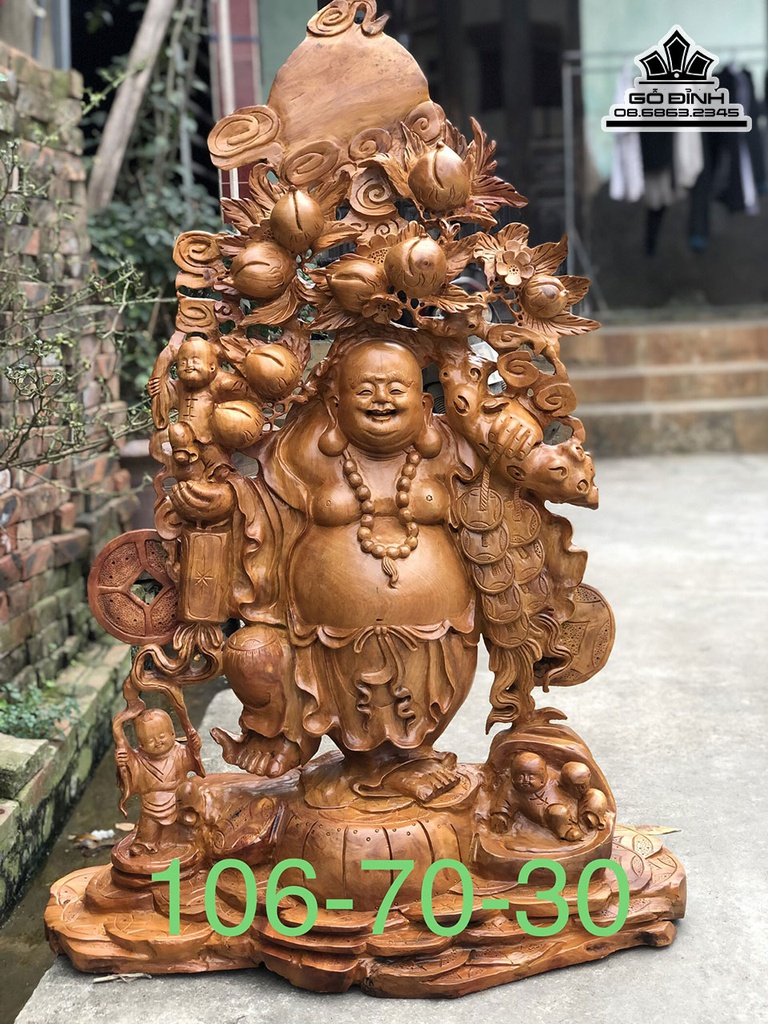 Tượng Phật Di Lặc Gỗ Hương Cao 106 Ngang 70 Sâu 30 (cm)