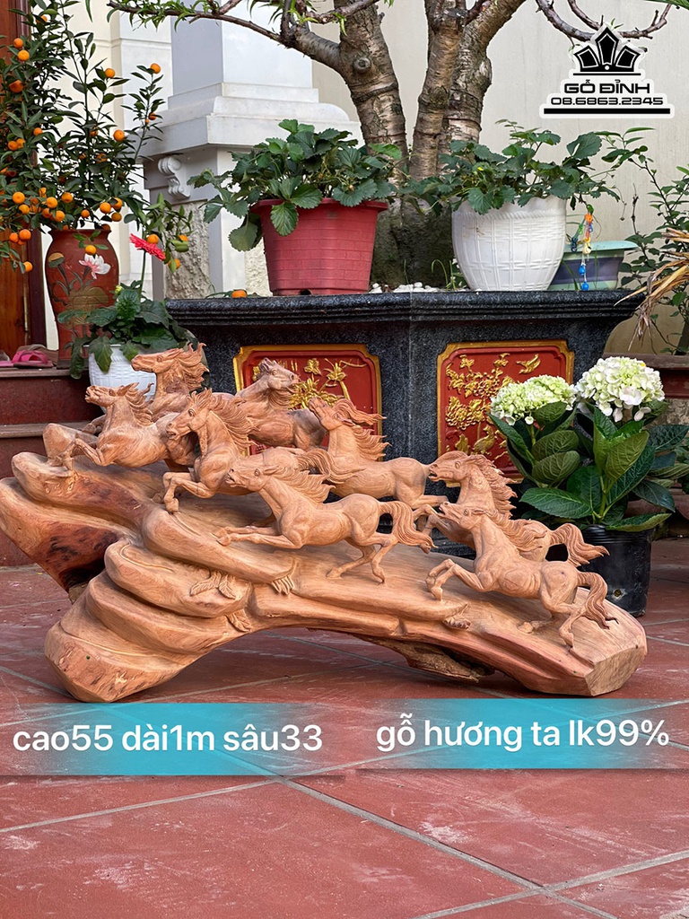 Tượng Ngựa (Bát Mã) Gỗ Hương Cao 55 Ngang 100 Sâu 33 (cm)