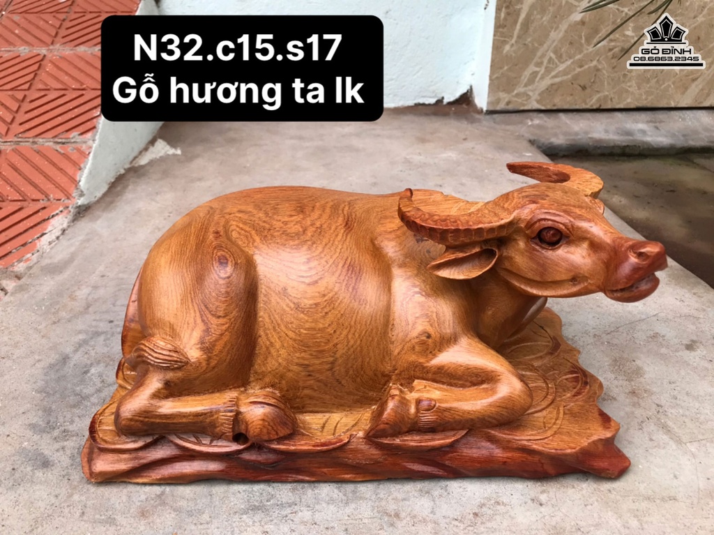 Tượng Trâu Gỗ Hương Gia Lai Liền Khối Cao 15 Ngang 32 Sâu 17 (cm)