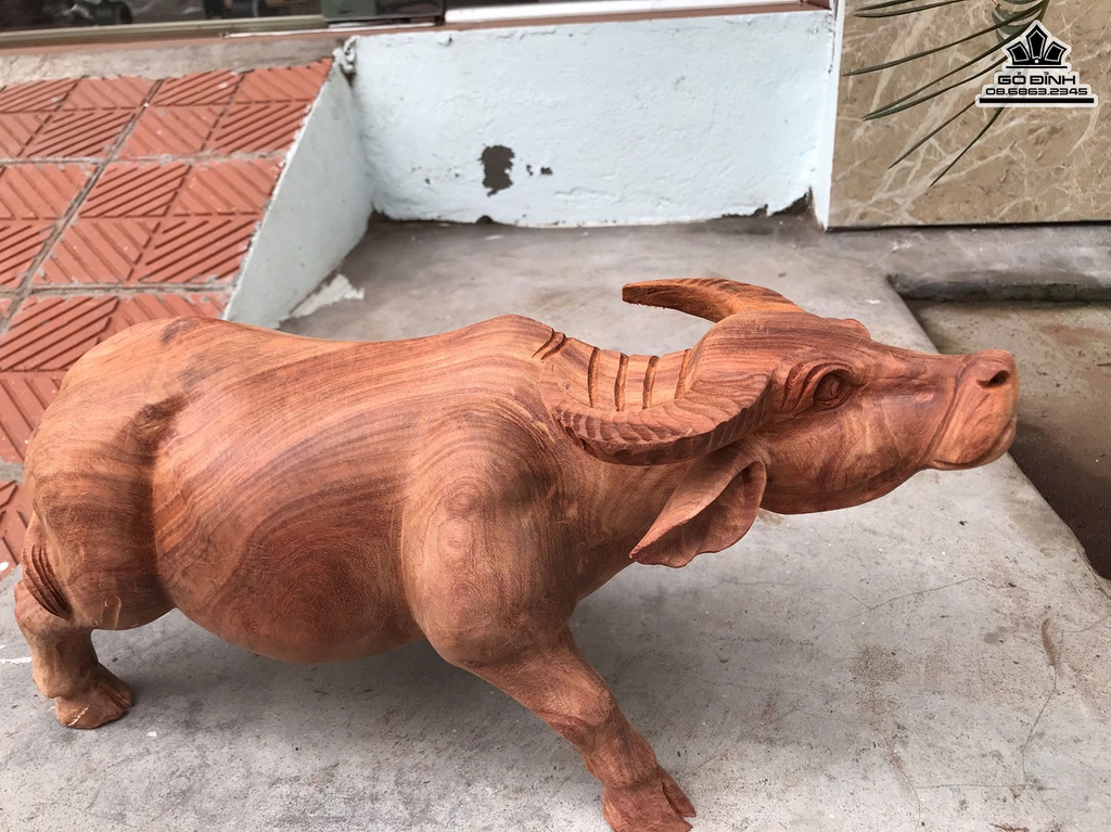 Tượng Trâu Gỗ Hương Gia Lai Liền Khối Cao 19 Ngang 40 Sâu 15 (cm)