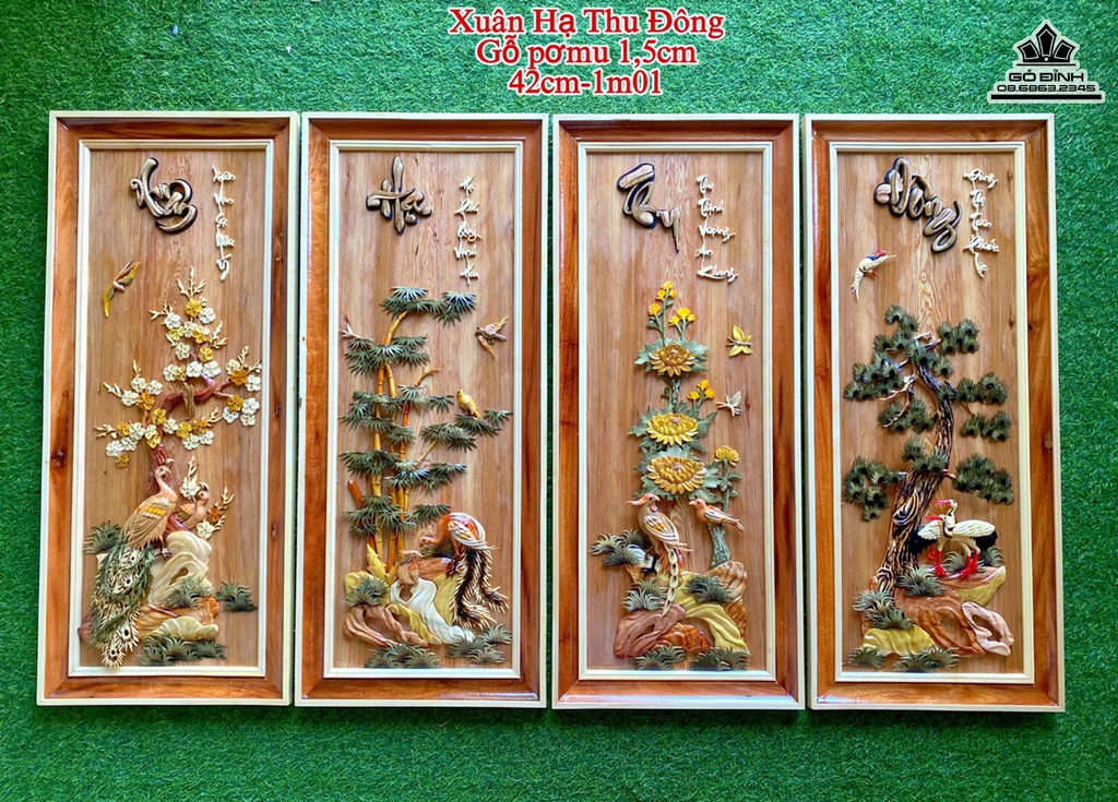 Tranh Gỗ Bốn Mùa Gỗ Pơ Mu Cao 101 Ngang 42 Dày 1.5 (cm)