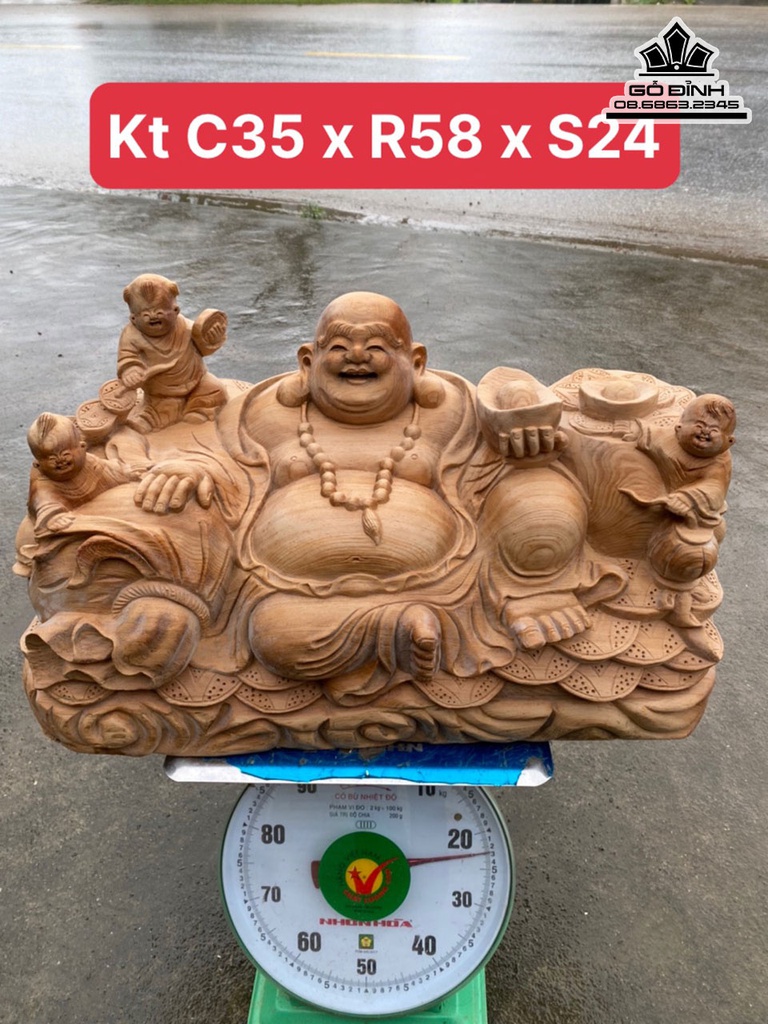 Tượng Phật Di Lặc Gỗ Ngọc Am Cao 35 Ngang 58 Sâu 24 (cm)