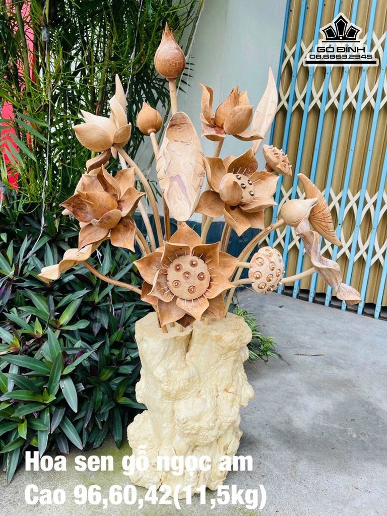 Bình Hoa Sen Gỗ Ngọc Am Cao 96 Ngang 60 Sâu 42 (cm)