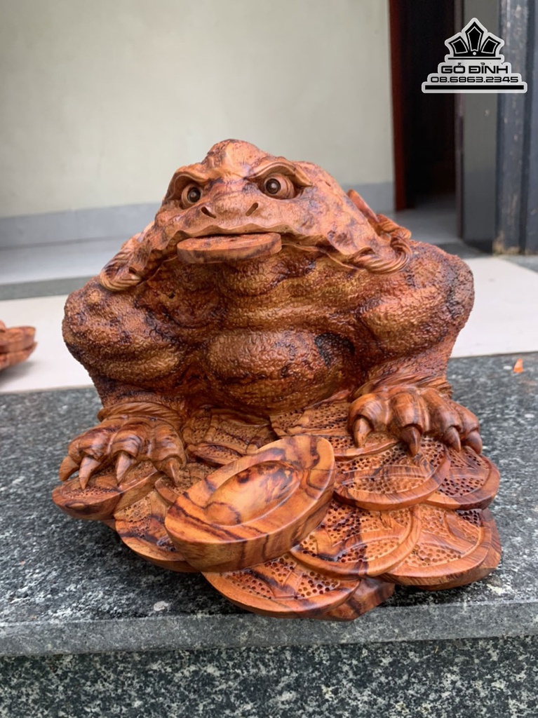 Tượng Cóc (Thiềm Thừ)Gỗ Sưa Cao 27 Ngang 20 Sâu 18 (cm)