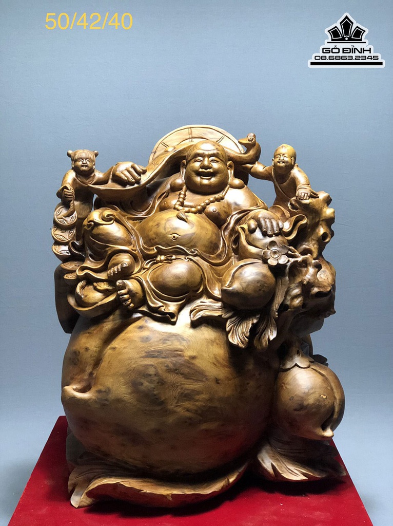 Tượng Phật Di Lặc Gỗ Nu Ngọc Am Cao 50 Ngang 42 Sâu 42 (cm)