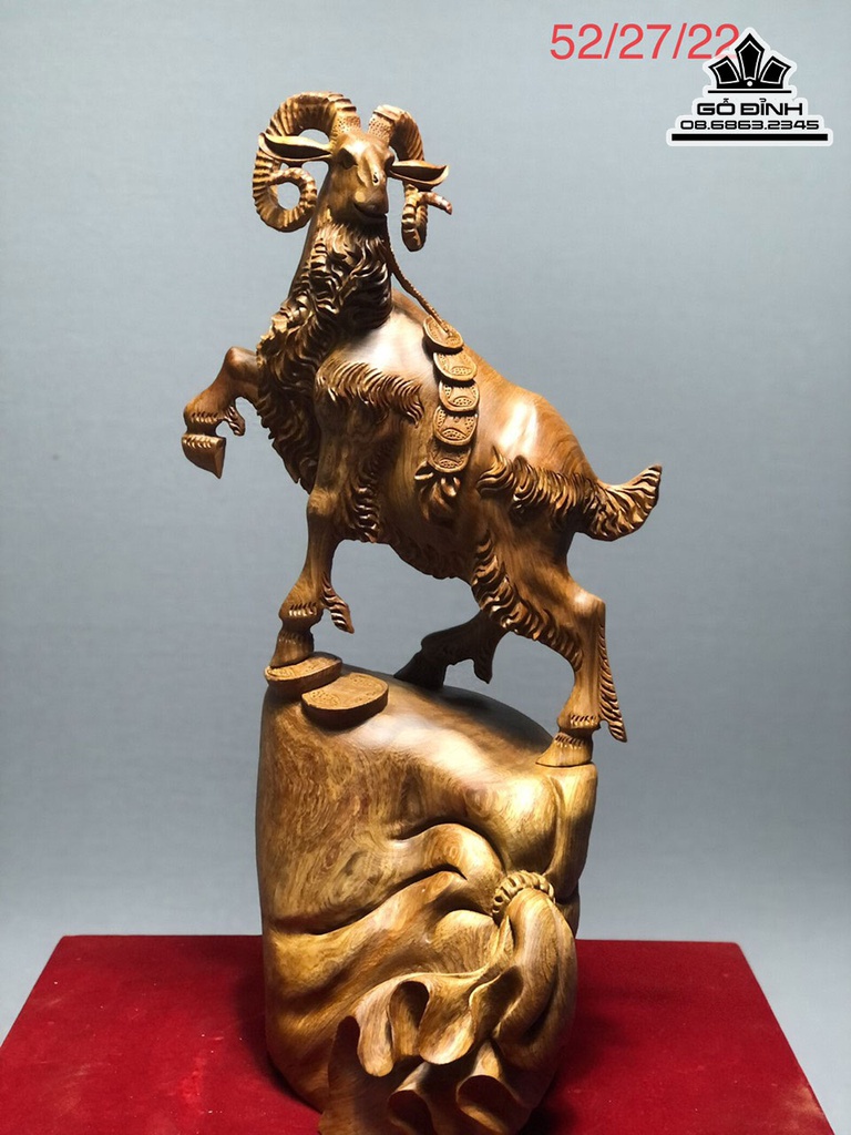 Tượng Dê Nhất Dương  Gỗ Hương Cao 52 Ngang 27 Sâu 22 (cm)