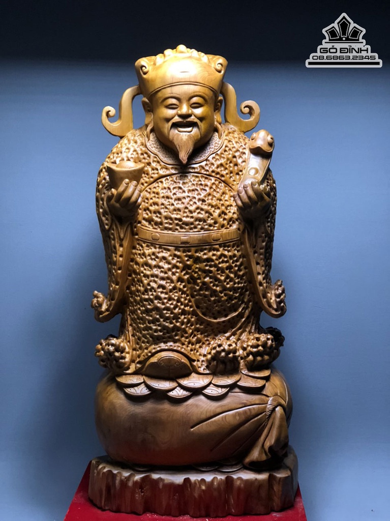 Tượng Thần Tài Gỗ Ngọc Am Cao 88 Ngang 41 Sâu 22 (cm)