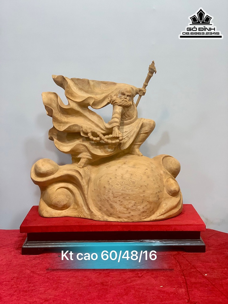 Tượng Đạt Ma Sư Tổ Gỗ Nu Ngọc Am Cao 60 Ngang 48 Sâu 16 (cm)