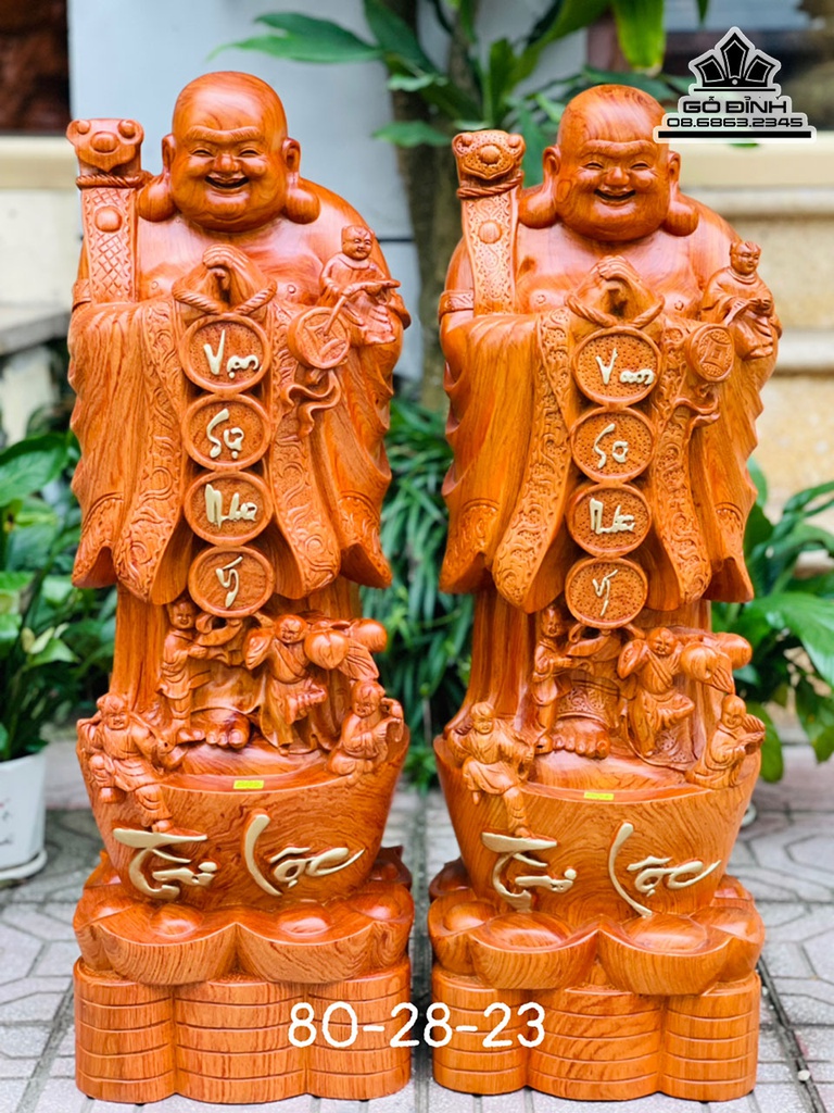 Tượng Phât Di Lặc Chúc Phúc Gỗ Hương Đá Cao 80 Ngang 28 Sâu 23 (cm)
