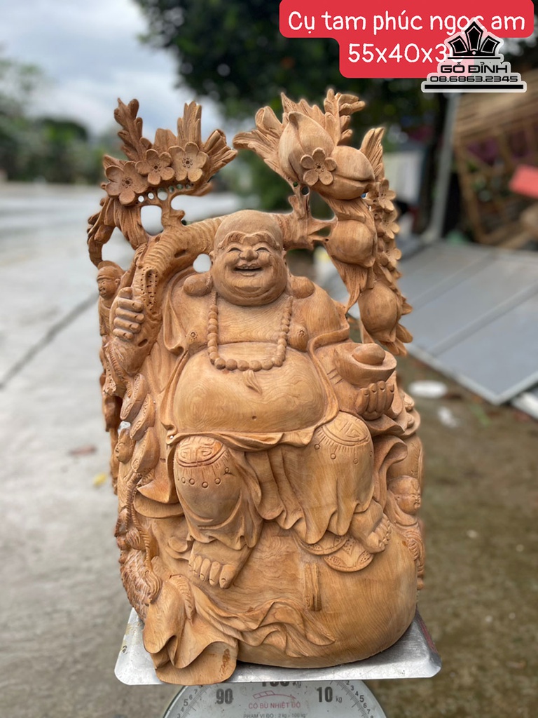 Tượng Phật Di Lặc Gỗ Ngọc Am Cao 55 Ngang 40 Sâu 30 (cm)