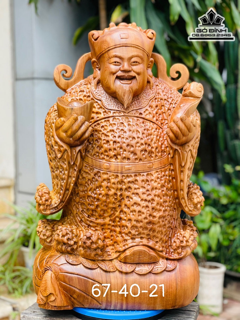Tượng Thần Tài Gỗ Ngọc Am Cao 67 Ngang 40 Sâu 21 (cm)