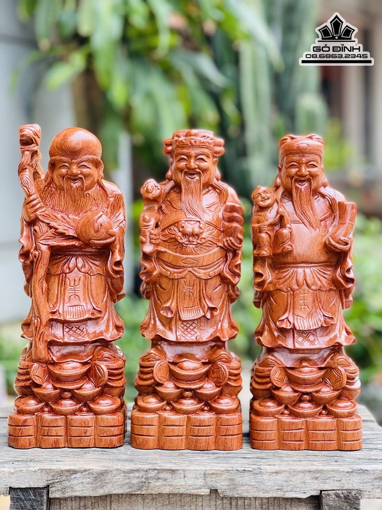 Tượng Phúc Lộc Thọ Gỗ Hương Đá Cao 30 Ngang 10 Sâu 8 (cm)