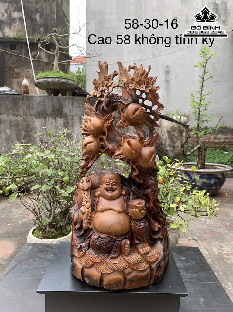 Tượng Phật Di Lặc Gỗ Xá Xị Cao 58 Ngang 30 Sâu 16 (cm)