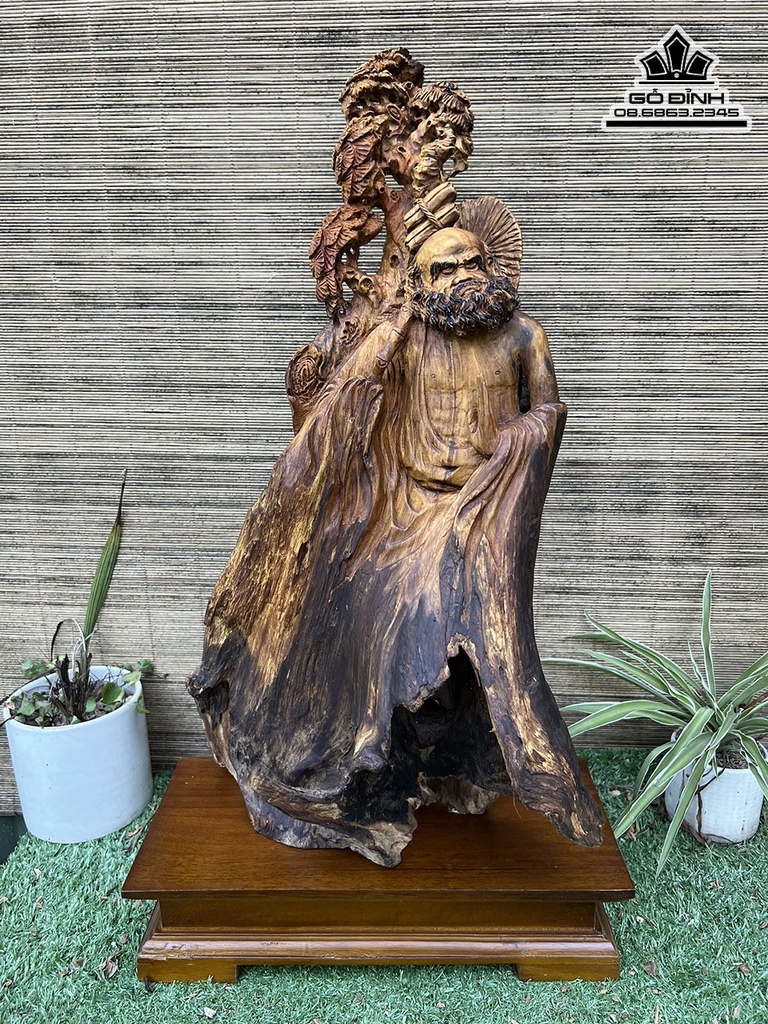 Tượng Đạt Ma Gỗ Bách Xanh Cao 54 Ngang 33 Sâu 15 (cm)