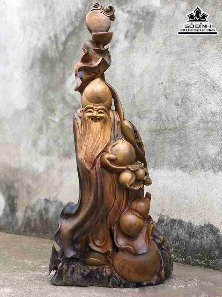 Tượng Ông Thọ Gỗ Bách Xanh  Cao 102 Ngang 43 Sâu 23 (cm)