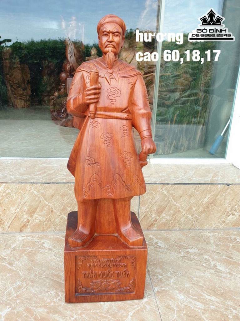 Tượng Trần Hưng Đạo Gỗ Hương Đá Cao 60 Ngang 18 Sâu 17 (cm)