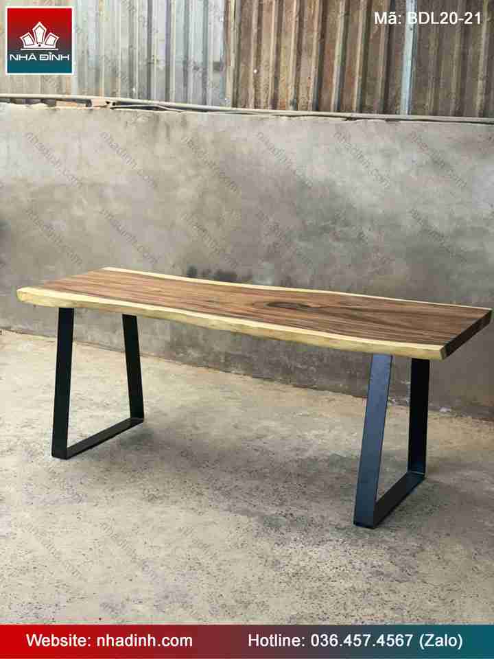 Bàn Ăn Gỗ Me Tây Nguyên Khối  Dài 192 Rộng 71-66-81 Dày 5.3 (cm)