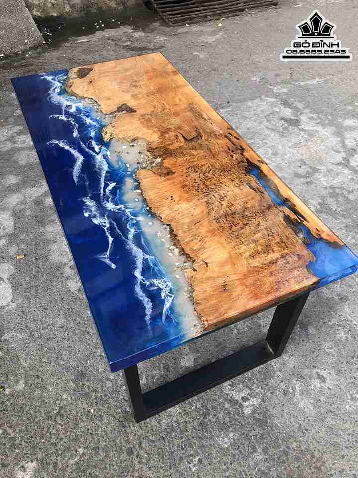 Bàn Sofa Gỗ Nu Kháo Đổ Epoxy  Dài 90.7 Rộng 47 Dày 3.7 Cao 40 (cm)