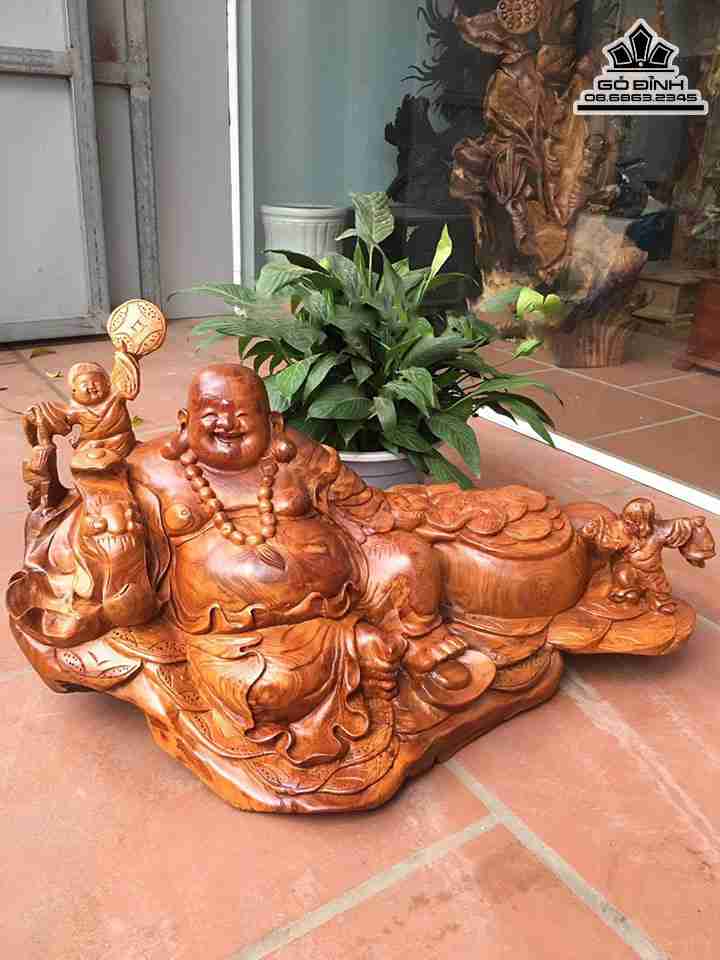 Tượng Phật Di Lặc Nhị Phúc Gỗ Hương  Cao 37 Ngang 66 Sâu 38 (cm)