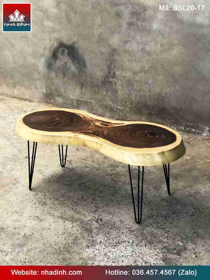 Bàn Sofa Gỗ Me Tây Nguyên Khối  Dài 120 Rộng 52-38-51 Dày 6.5 (cm)