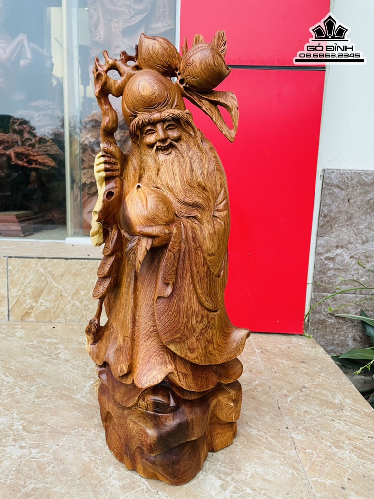 Tượng Ông Thọ Gỗ Hương Cao 52 Ngang 22 Sâu 20 (cm)