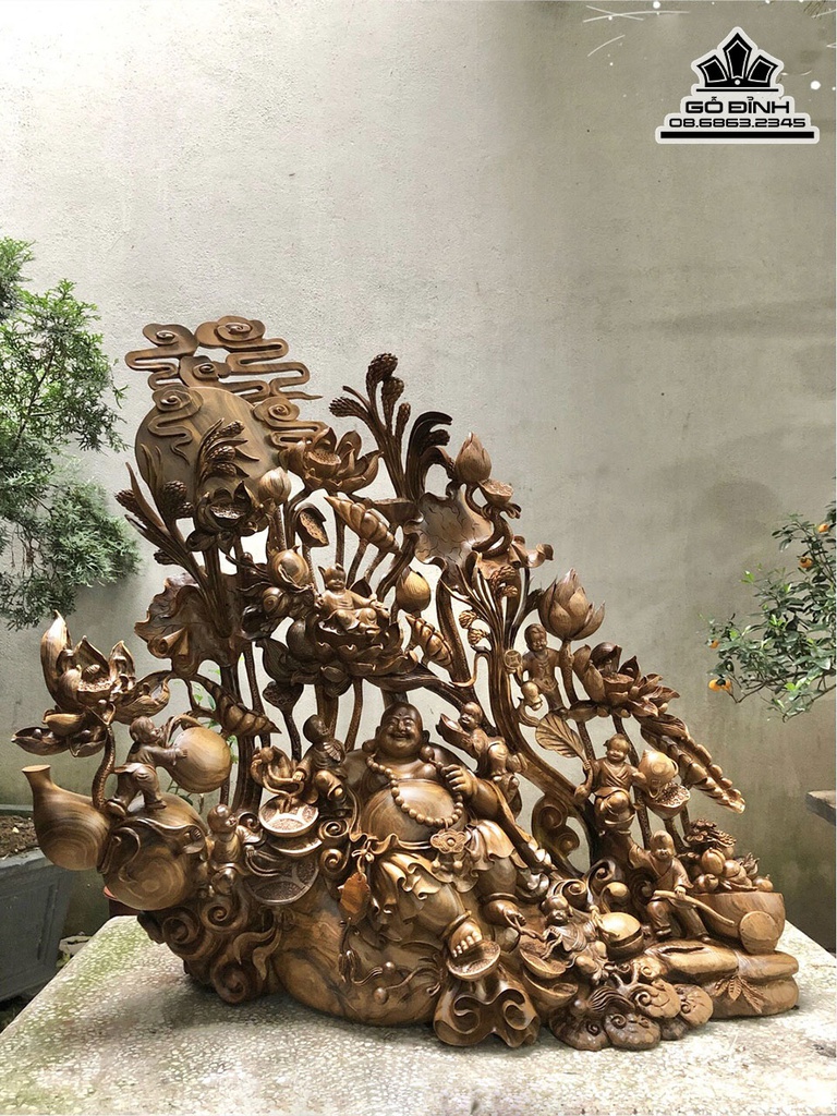 Tượng Phật Di Lặc Ngồi Bao Tiền Gỗ Bách Xanh Cao 100 Ngang 105 Sâu 43 (cm)