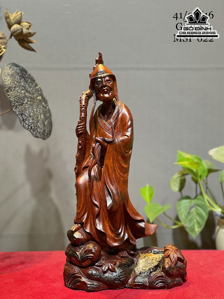 Tượng Trường Mi Gỗ Trắc Cao 41 Ngang 22 Sâu 16 (cm)