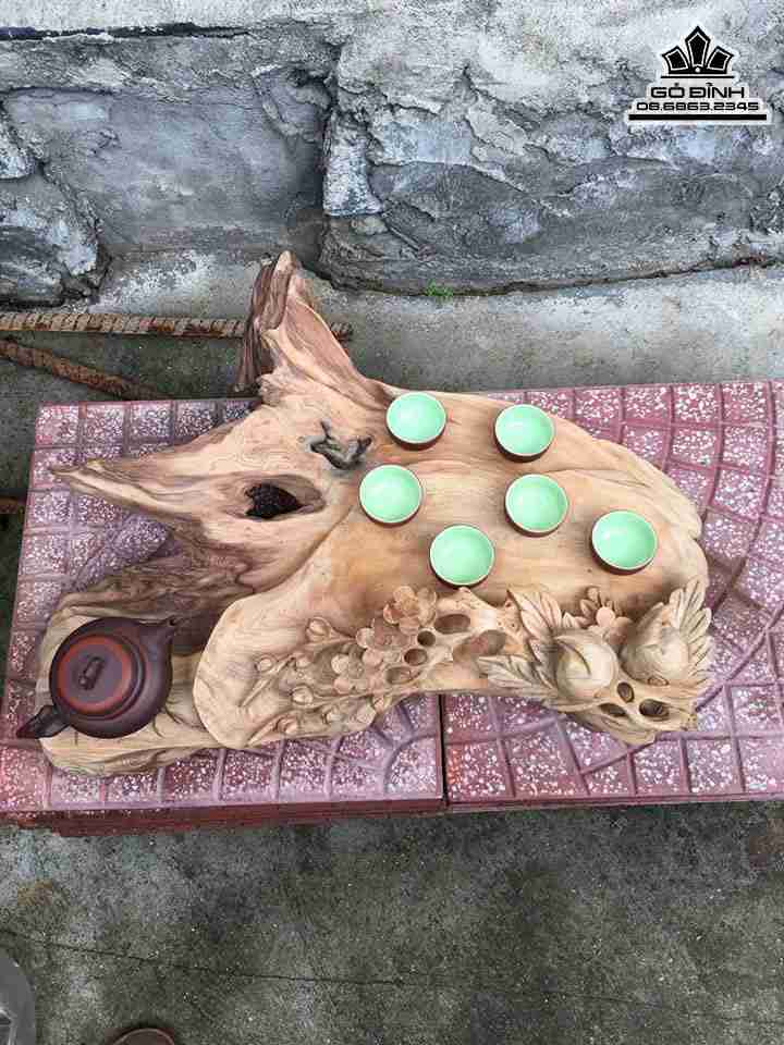 Khay Trà Hoa Mai Gỗ Ngọc Am  Cao 16 Rộng 60 Sâu 40 (cm)