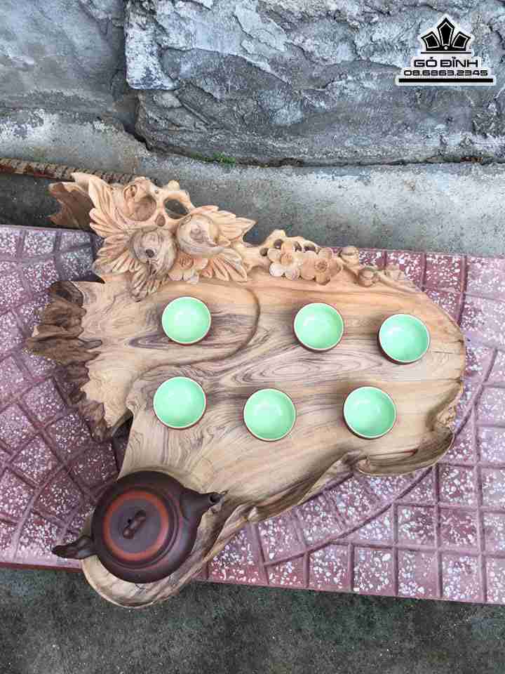 Khay Trà Trái Đào Gỗ Ngọc Am  Rộng 50 Sâu 44 Cao 14 (cm)