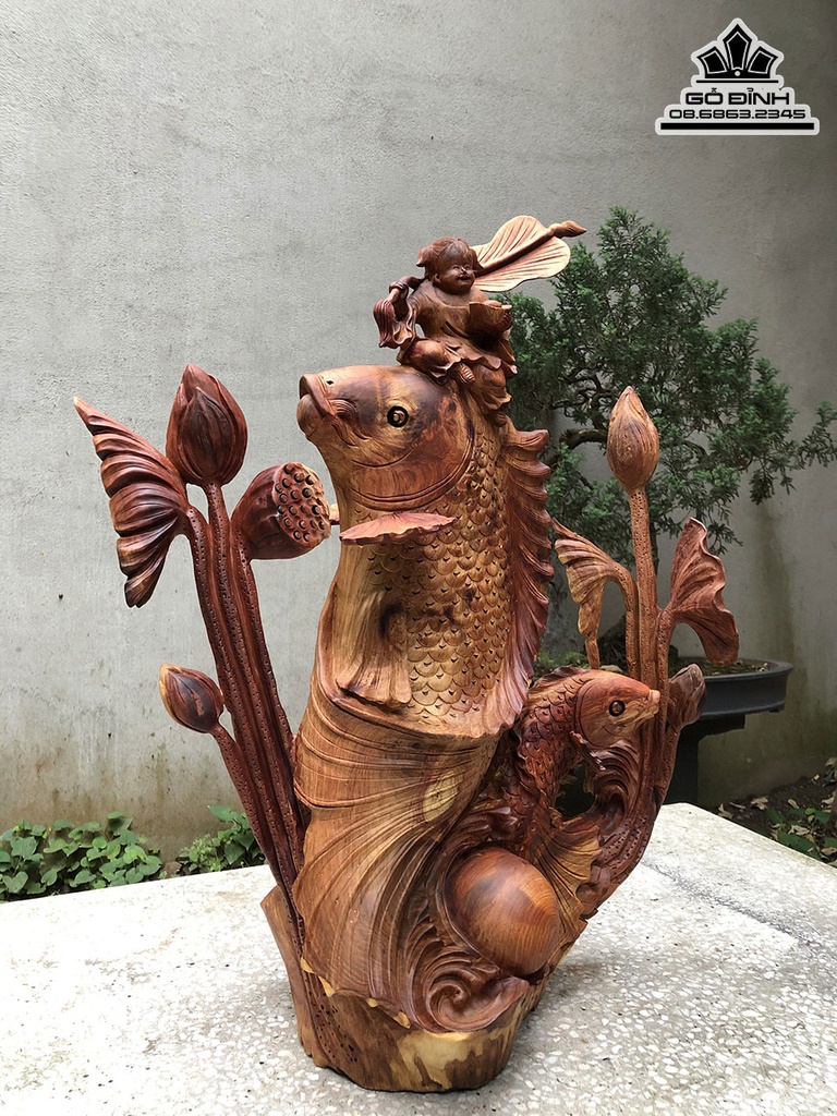 Tượng Cá Gỗ Hương Cao 70 Ngang 58 Sâu 26 (cm)