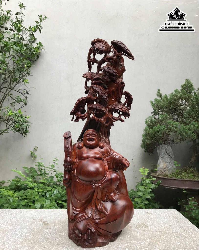 Tượng Di Lặc Gỗ Hương Liền Khối Cao 96 Ngang 38 Sâu 34 (cm)