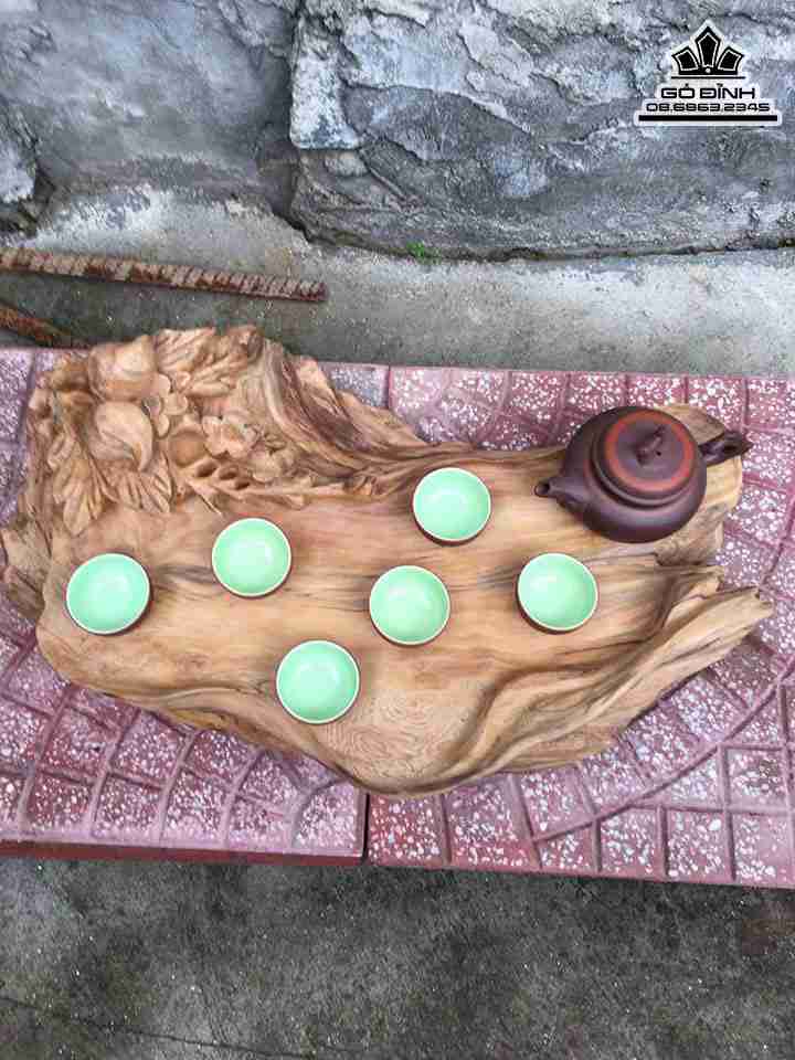 Khay Trà Hoa Mai Gỗ Ngọc Am  Rộng 55 Sâu 32 Cao 16 (cm)